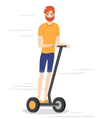 Kendi kendine karşı elektrikli scooter üzerinde genç adam