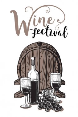 Üzüm, şarap cam tasarımı için vektör çizimi