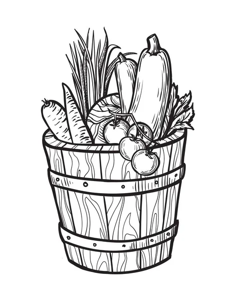 Legumes frescos na caixa. Ilustração desenhada à mão . — Vetor de Stock