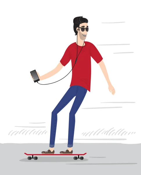 Hipster longboard personage. — Stockvector