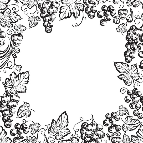 Frame van druiven monochroom schets. — Stockvector