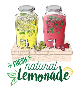 Vektör çilek ile ev yapımı limonata ve dilim limon