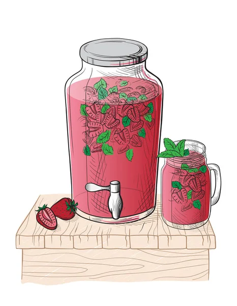 Vector hausgemachte Limonade mit Erdbeere und Zitronenscheibe — Stockvektor