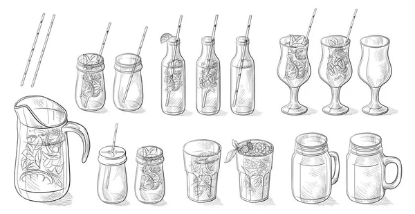 Different cocktails limonade and glasses Stock Illustration