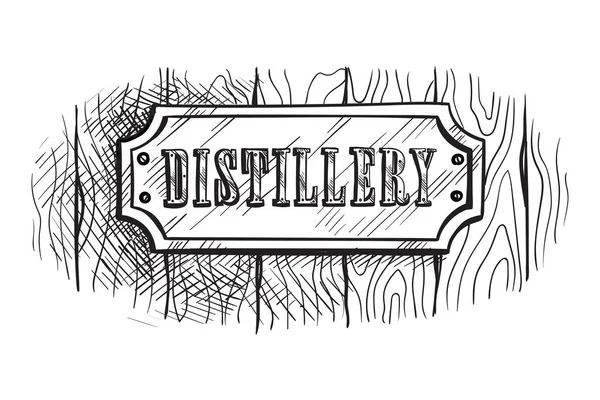 Shape wooden sign board with distillery — Stock Vector