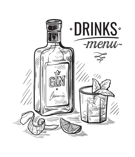 Flaschen für Alkohol-Sketch — Stockvektor