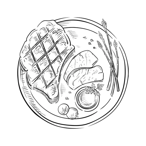 白い背景に分離されたおいしい揚げ肉ステーキ — ストックベクタ