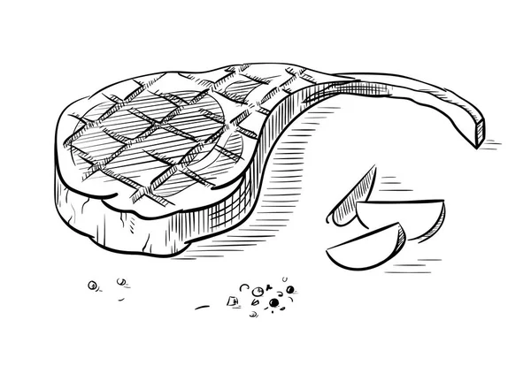 Beyaz arka plan üzerinde izole lezzetli kızarmış eti biftek — Stok Vektör