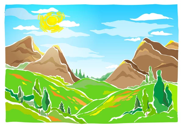 Mountains, hills and trees — Stock Vector