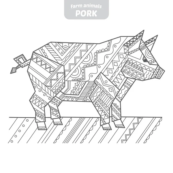 豚の手描きのベクトル図. — ストックベクタ