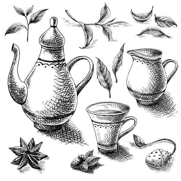 Elementos de coleta de chá — Vetor de Stock