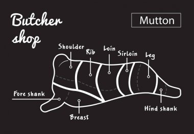 羊肉或者切图。肉店。矢量图.
