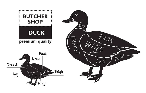 Typografiska anka slaktare nedskärningar diagram systemet. — Stock vektor