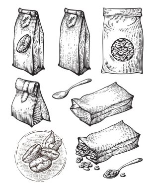 Vektör kahve ambalaj paketi çanta izole ayarla