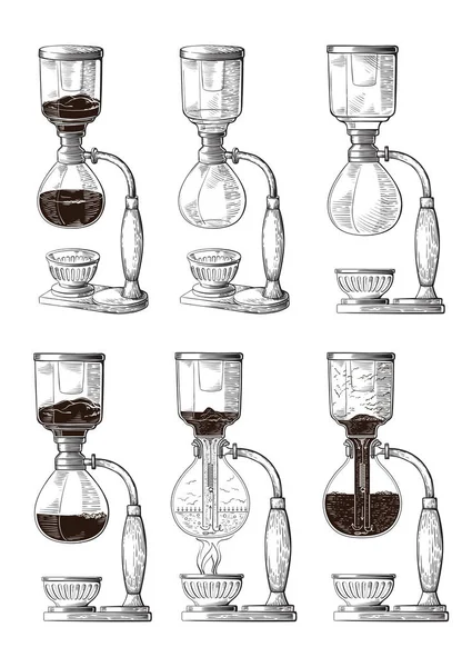 Ilustração do vetor Syphon. Fabricante esboçado à mão para a fabricação de café alternativo. Menu restaurante Café —  Vetores de Stock