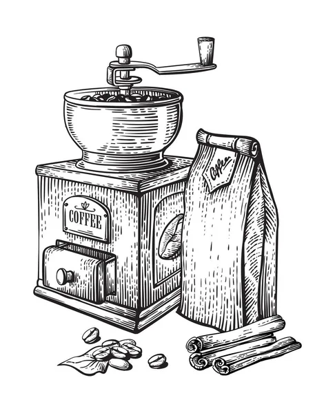 Vector ilustración de grano de café molinillo colección embalaje — Archivo Imágenes Vectoriales