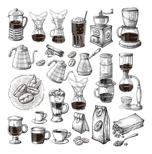 Différente alternative brassage pour ensemble de café collection siphon chemex cezve pour — Image vectorielle