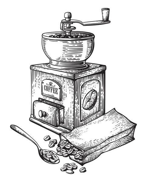 Ilustracja wektorowa kawy Szlifierka fasola kolekcji pakowania — Wektor stockowy