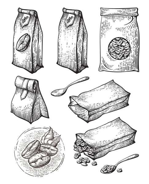 Векторный набор кофе упаковки пакет изолирован — стоковый вектор