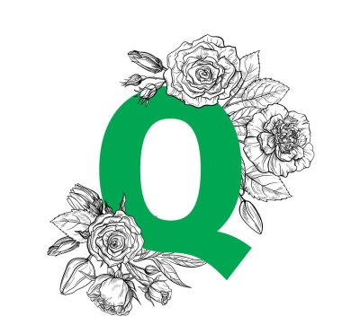 Vintage çiçek alfabe. El vektör çizim Isolated beyaz zemin üzerine çekilmiş..