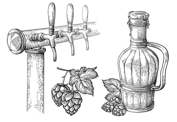 Хмель и коллекция бутылок — стоковый вектор