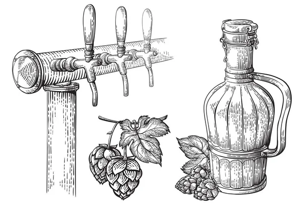 Bierzapfen und Flaschensammlung — Stockvektor