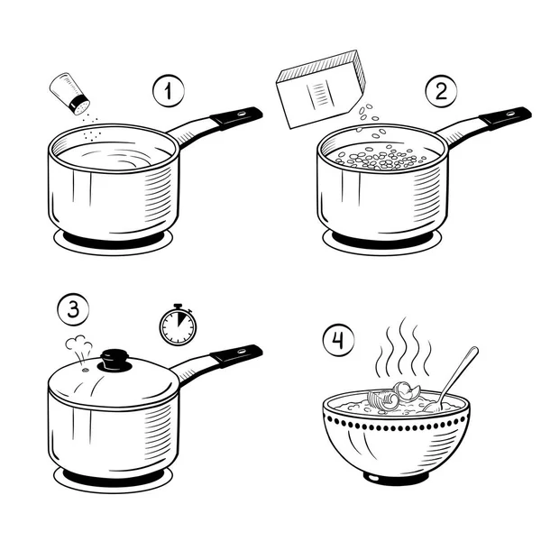죽 요리 하는 방법 단계. — 스톡 벡터