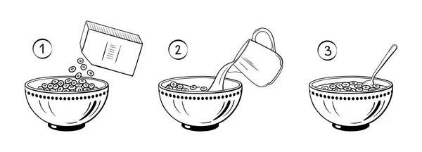 마른 아침 식사를 요리 하는 방법 단계 — 스톡 벡터