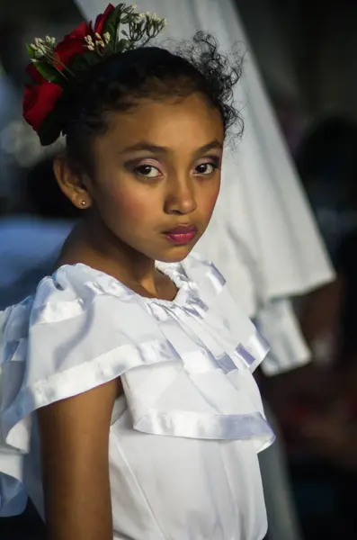 Portrait of girl in traditional costume — Stock Photo, Image