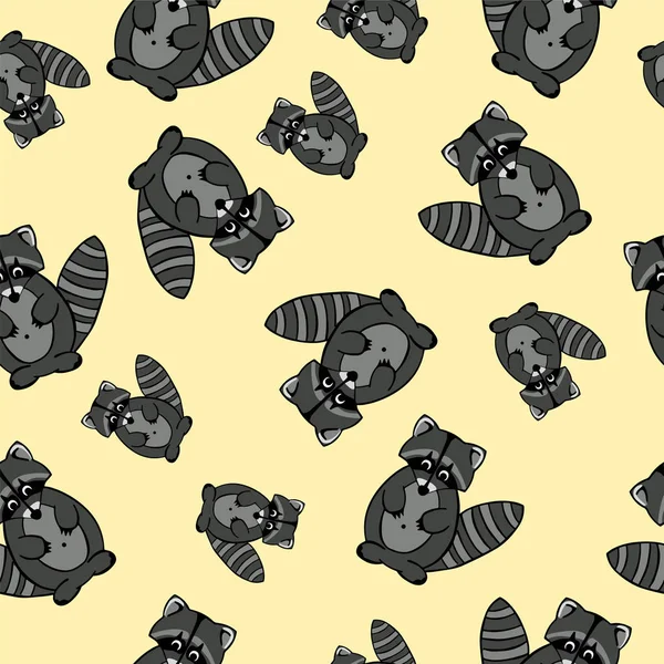 Cartoon seamless pattern with raccoons — Stock Vector