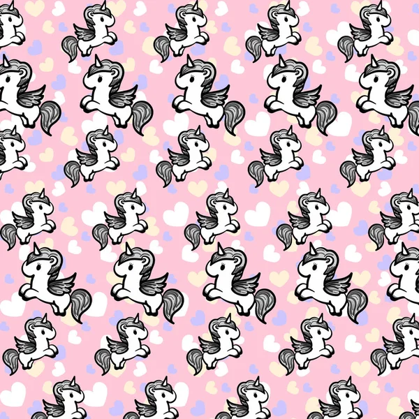 Cartoon retro pattern with pony unicorn — Stock Vector