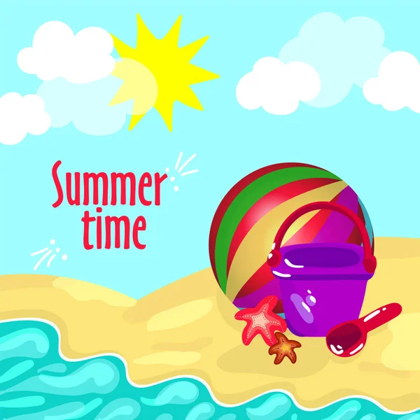 Открытка время Летний отдых на пляже — стоковый вектор