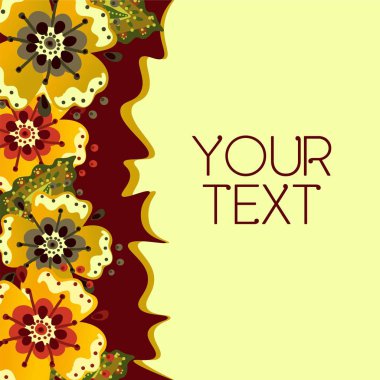 çiçek ve bukleler ve yaprakları ile metin çerçevesi için karikatür çiçek retro arka plan kartı