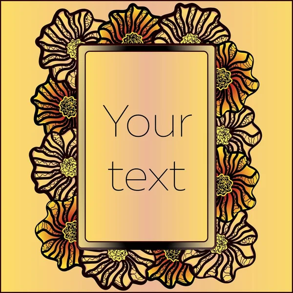 Cartoon floral retro background card for text frame with flowers and curls and leaves — Stock Vector