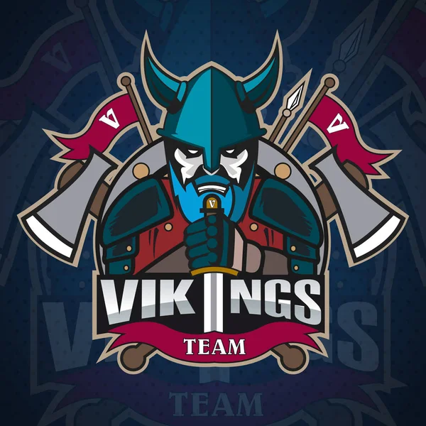 Logotipo mascota vikingos para un equipo sobre un fondo de color. Logotipo deportivo — Archivo Imágenes Vectoriales