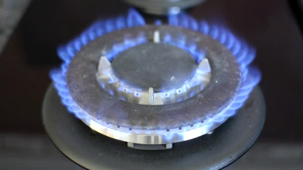 Membakar gas di atas kompor memudar — Stok Video