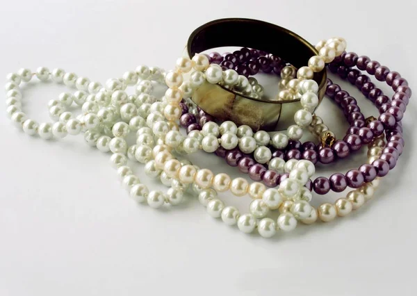 Colliers Perles Multicolores Gros Plan — Photo
