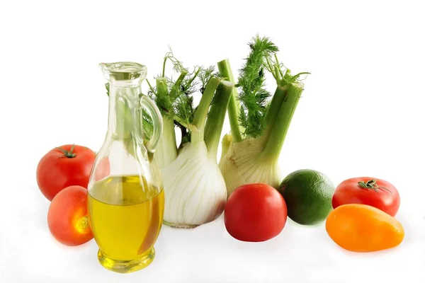 Venkel Tomaten Olie Voor Smakelijke Vegetarische Salade — Stockfoto