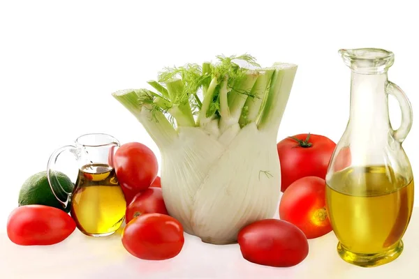 Fennel Tomatoes Oil Tasty Vegetarian Salad — Stock Photo, Image