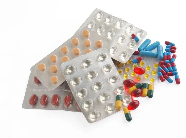 Multicolor Tabletták Kapszulák Buborékcsomagolásban — Stock Fotó