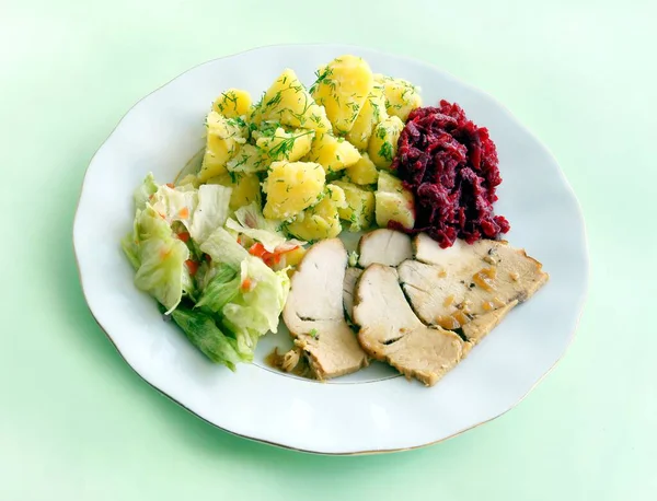 Tranche Viande Cuite Four Avec Des Légumes Comme Repas Soir — Photo