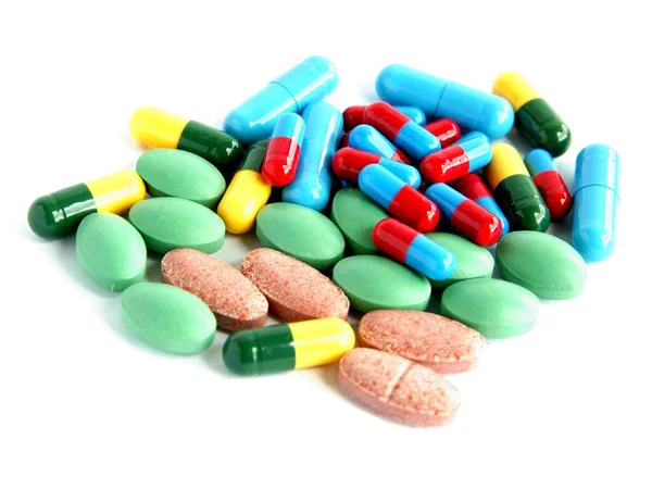 Médicaments Sous Forme Pilules Gélules Multicolores Gros Plan — Photo