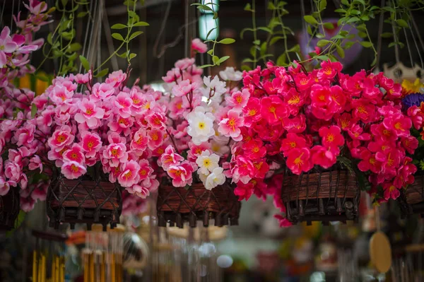 Closeup Beautiful Plastic Flower Pot — Stock Photo, Image