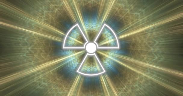 Предупреждающий Знак Радиации Синем Фоне Бесшовные Кадры Цикла — стоковое видео
