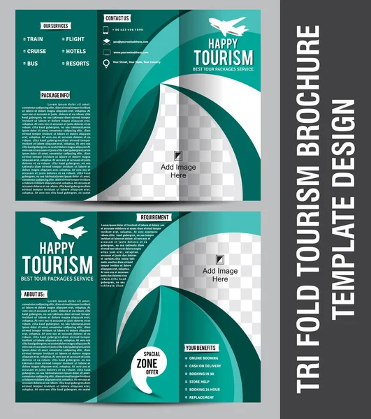 Tri Fold turismo Brochure Template Design — Vettoriale Stock