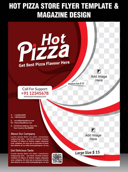 Hot pizza store flyer template design & magazine cover — Stock Vector
