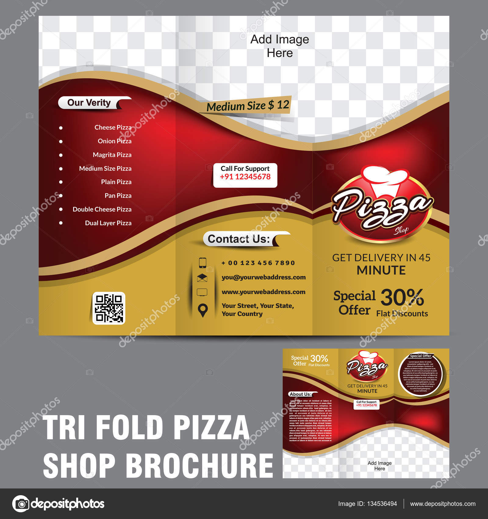 tri fold pizza brochure template stock vector gurukripa 134536494