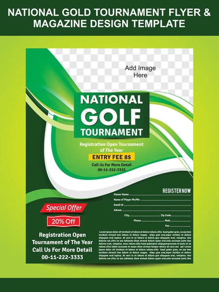 National Gold Tournament Flyer & Magazine Design Template — Stock Vector