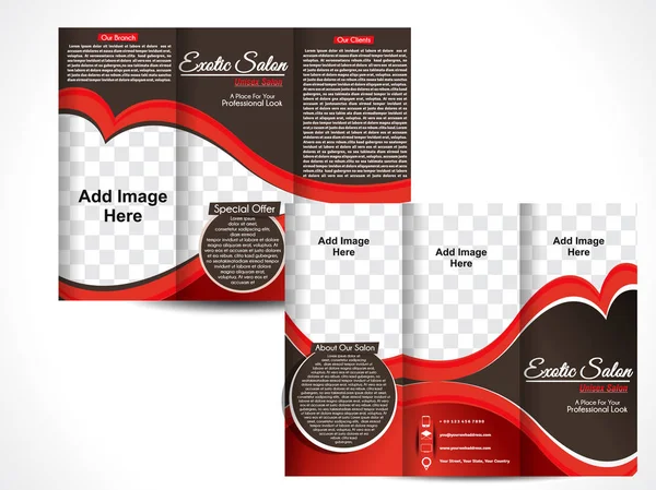 Tri Fold Exotic Salon Brochure Template Design — Stock Vector