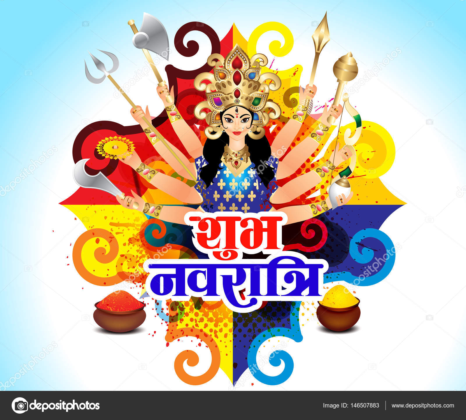 Happy Navratri Colorful background with goddess durga Stock Vector Image by  ©gurukripa #146507883